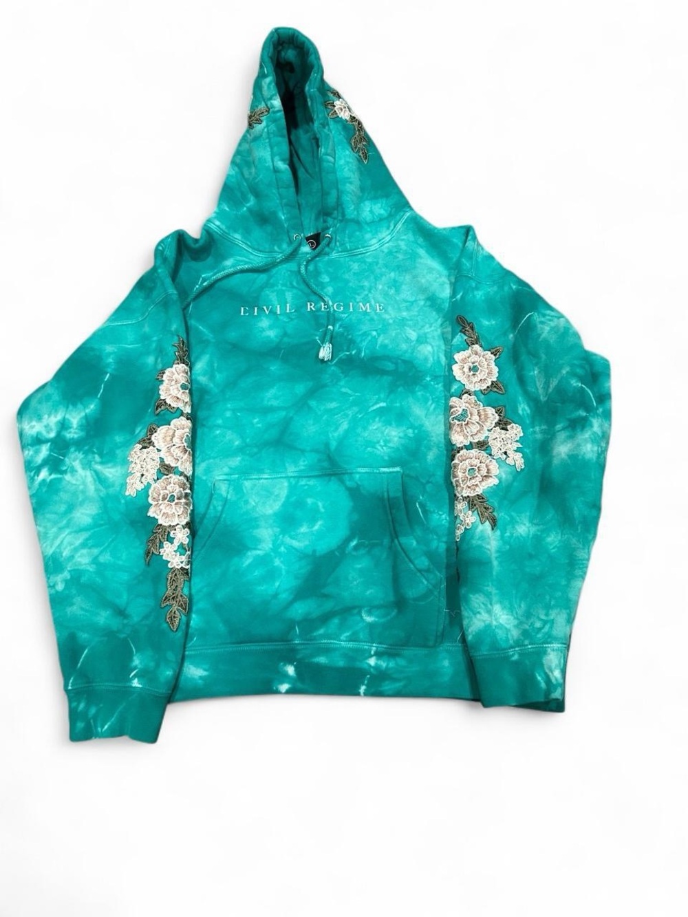 Civil Regime Women's Teal Tie-Dye Hoodie with Floral Embroidery